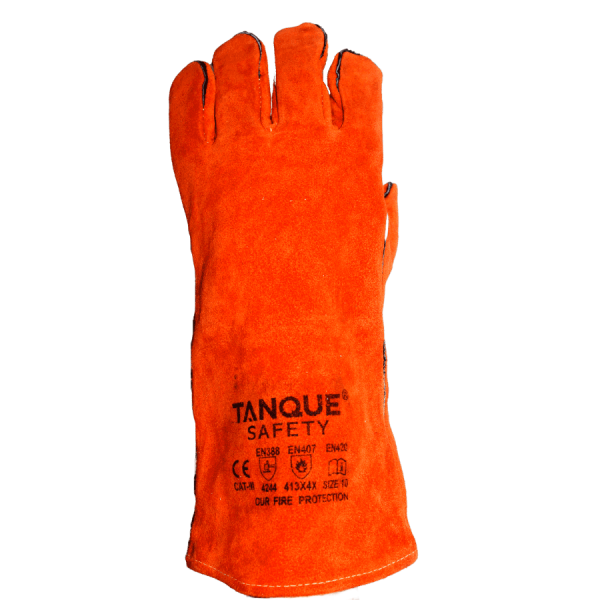 Guante de cuero soldador premium Tanque naranja con kevlar 14 - Imagen 2