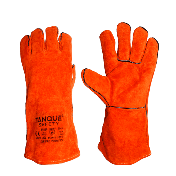 Guante de cuero soldador premium Tanque naranja con kevlar 14
