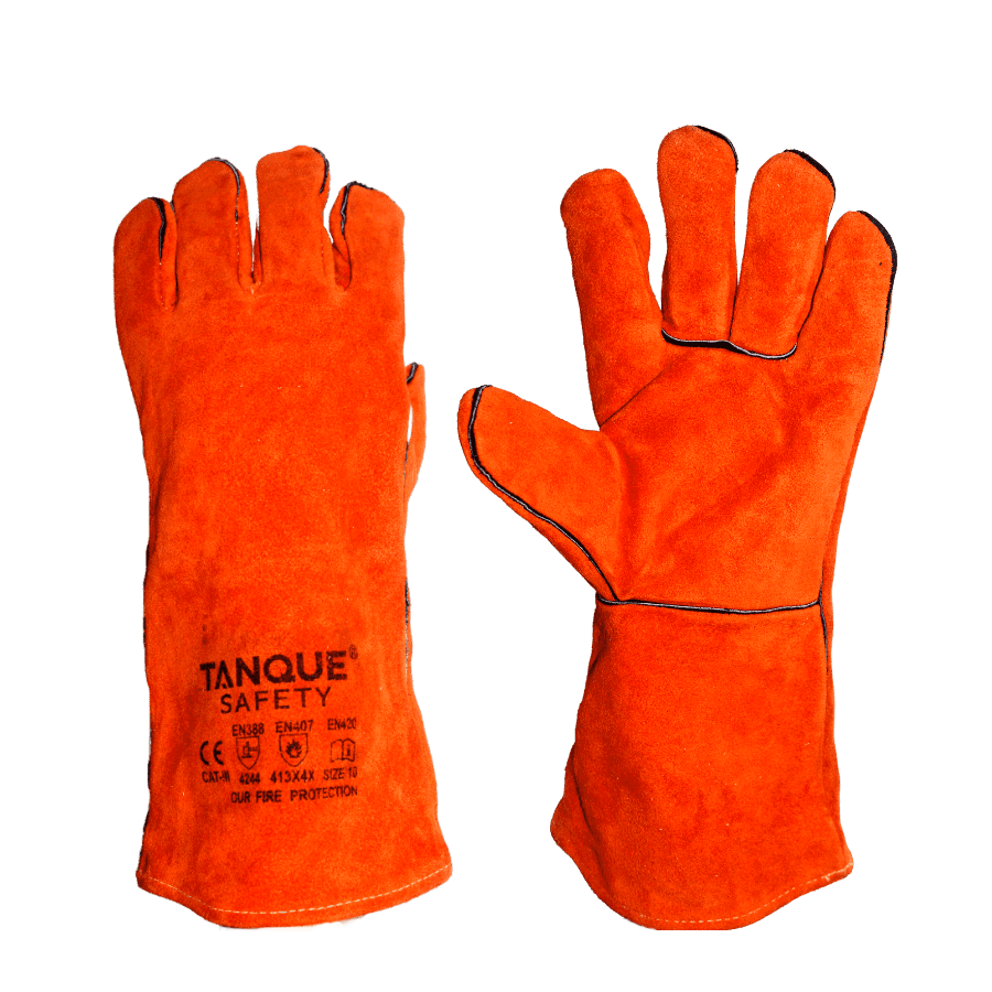 Guante de cuero soldador premium Tanque naranja con kevlar 14 - Venta de EPP en Lima