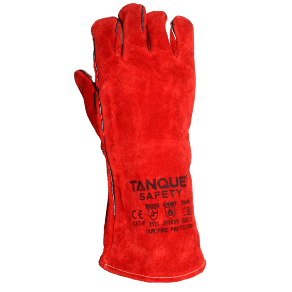 Guante soldador Tanque con hilo kevlar rojo - Imagen 3