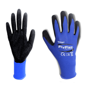 Guante Fly Flex azul de nylon recubierto con latex rugoso